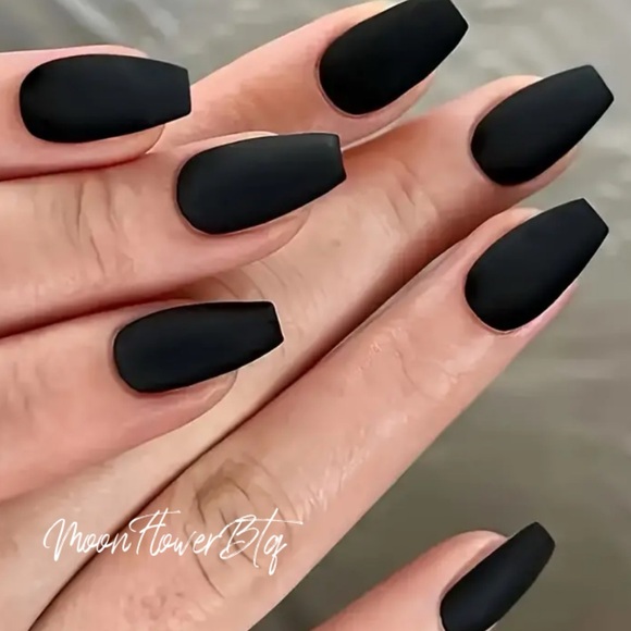 MoonFlowerBtq Other - Black Matte Coffin Cut Press-On Nails